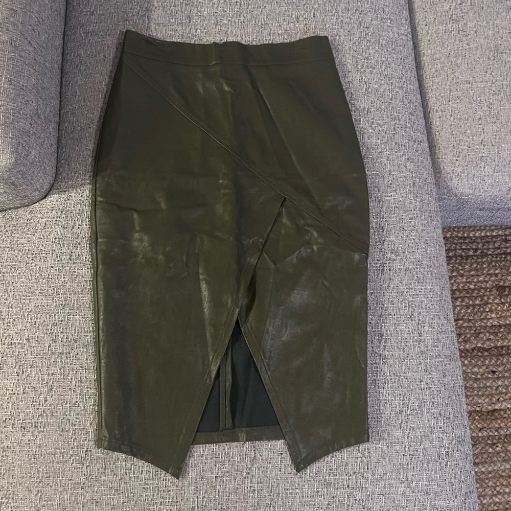 Naked Wardrobe olive green leather pencil skirt